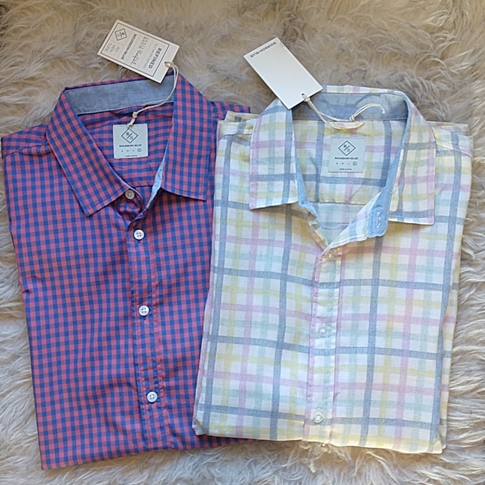 Bourbon + Blue Button Down Short Sleeve Shirts Artisan Plaid XL
